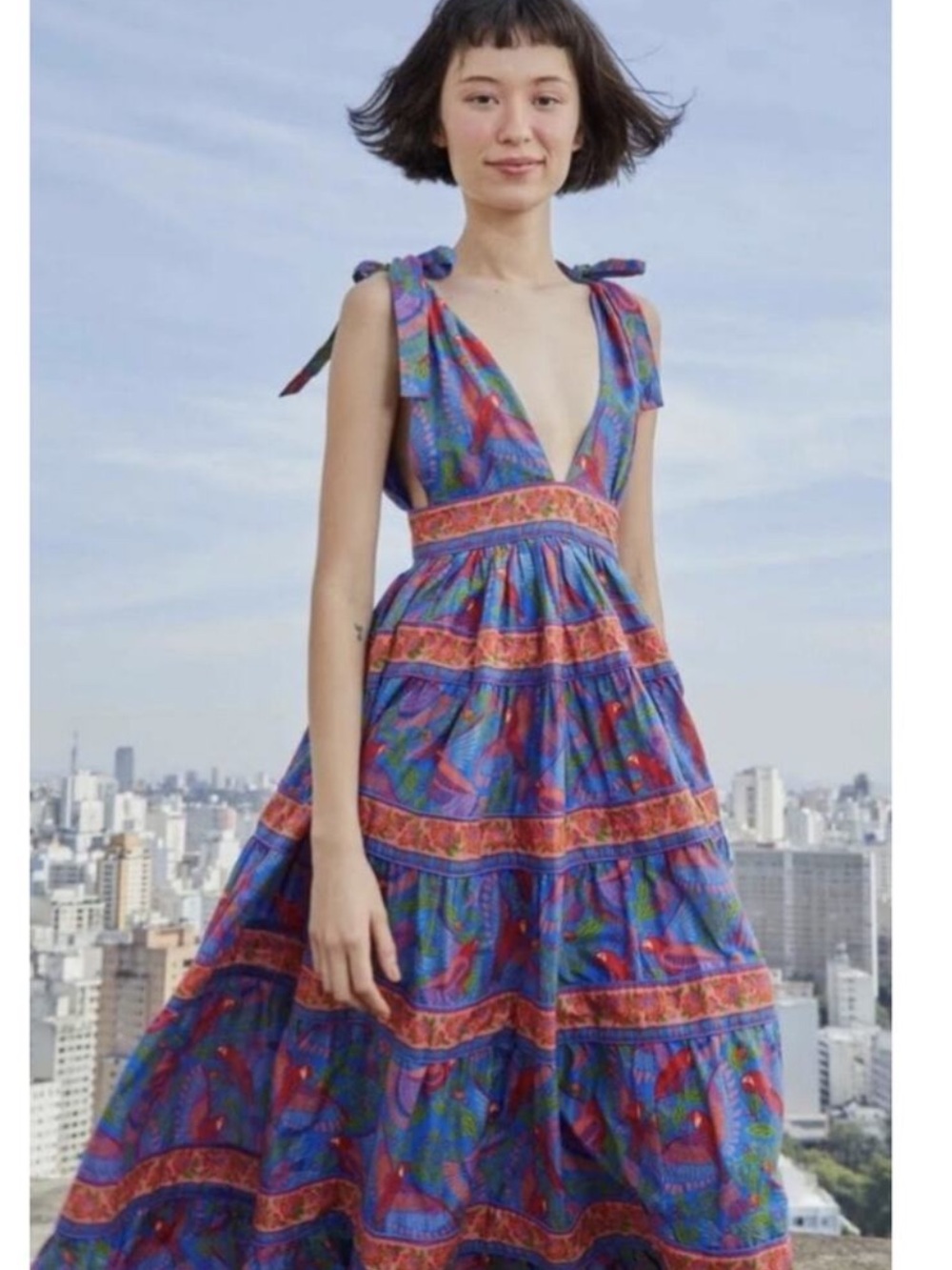 NEW House of Harlow 1960 Parrots Linen Blend Dress  XL Macaws Wedding Guest